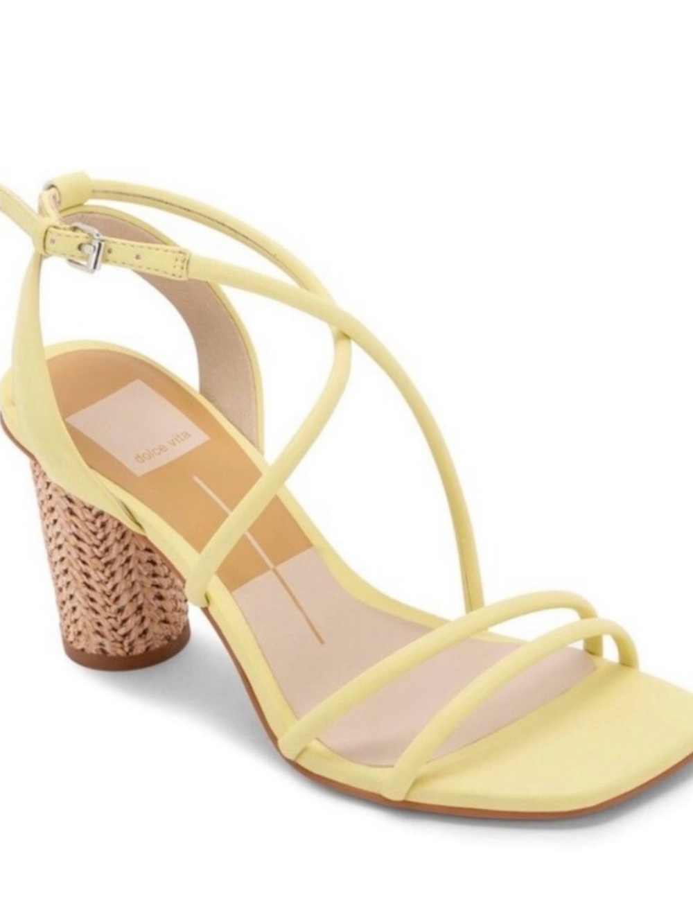 Dolce Vita Pale Yellow Strappy Sandal with Woven Block Heel